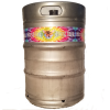 4 color custom printed keg wrap installed on a 1/2 barrel keg