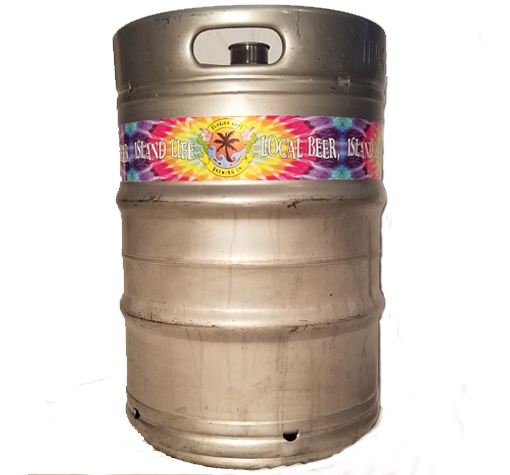 4 color custom printed keg wrap installed on a 1/2 barrel keg