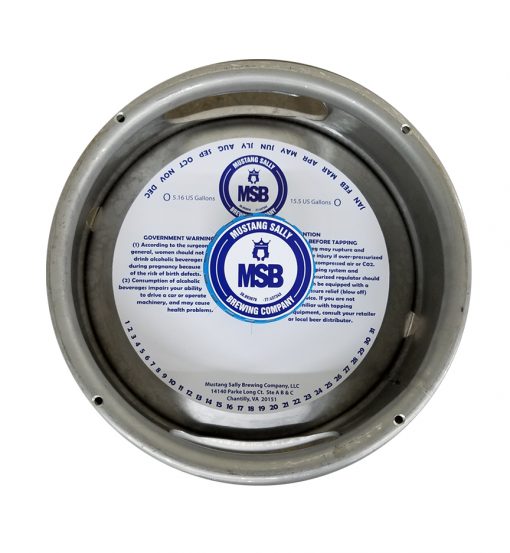 7 inch keg collar with adhesive printed 1 color and placed on a sixth barrel keg