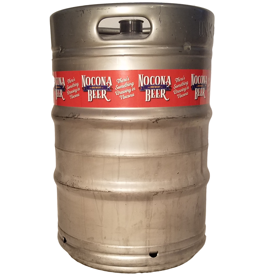 4 color digital keg wrap printed for Nocona Beer company and installed on a 1/2 barrel keg