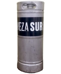 custom printed black and white keg wrap printed for Veza Sur Brewing Co. installed on 1/6 barrel