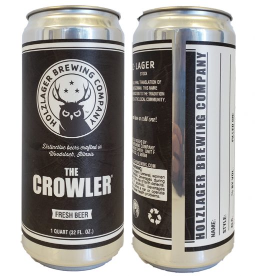 32 oz custom printed crowler label applied to 32 oz crowler can